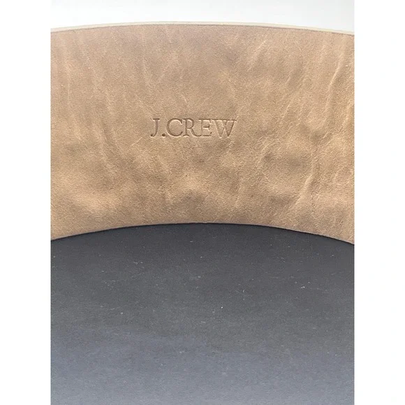 J. Crew Beige Leather Floral Rhinestone Statement Cuff Bracelet - Picture 2 of 11